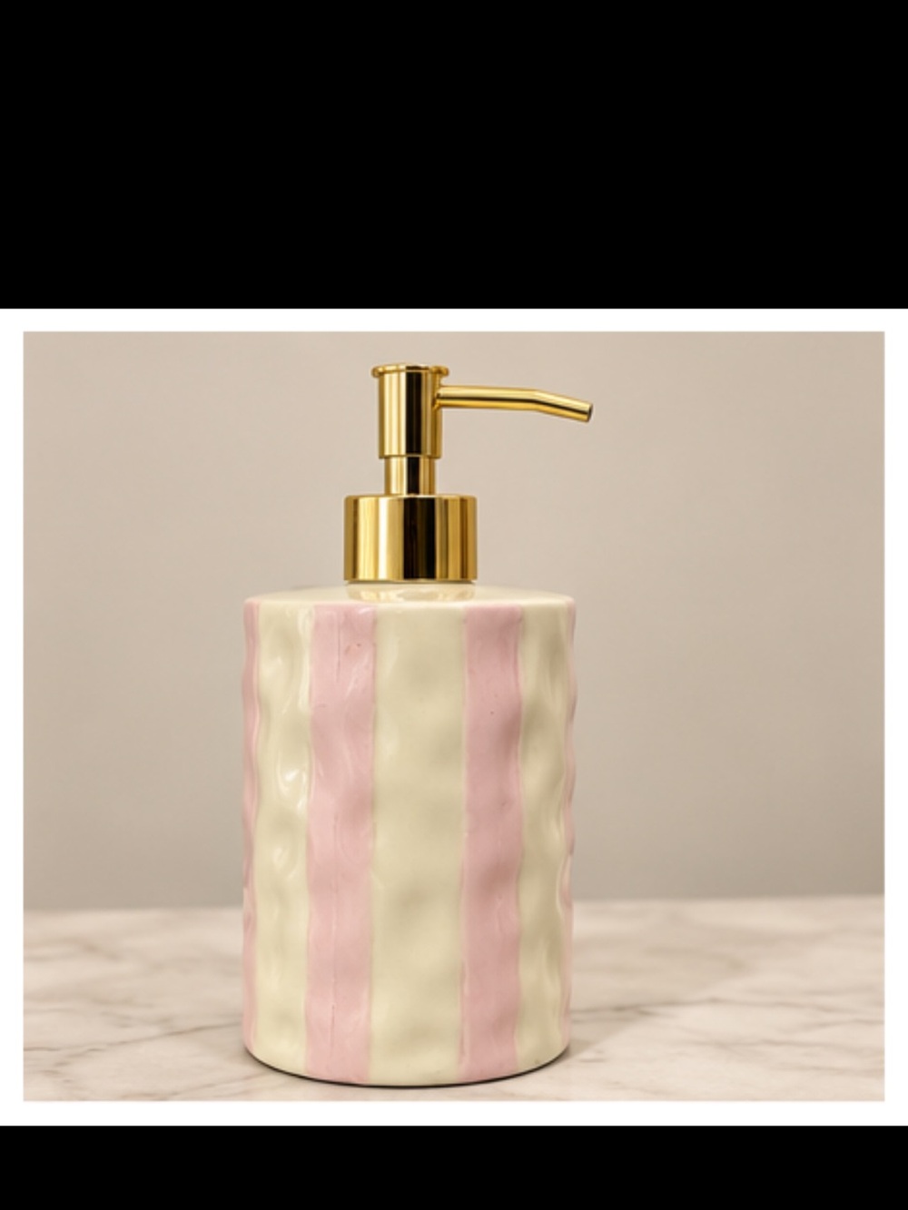 Pink & Cream Ceramic Lotion Pump with Gold Top